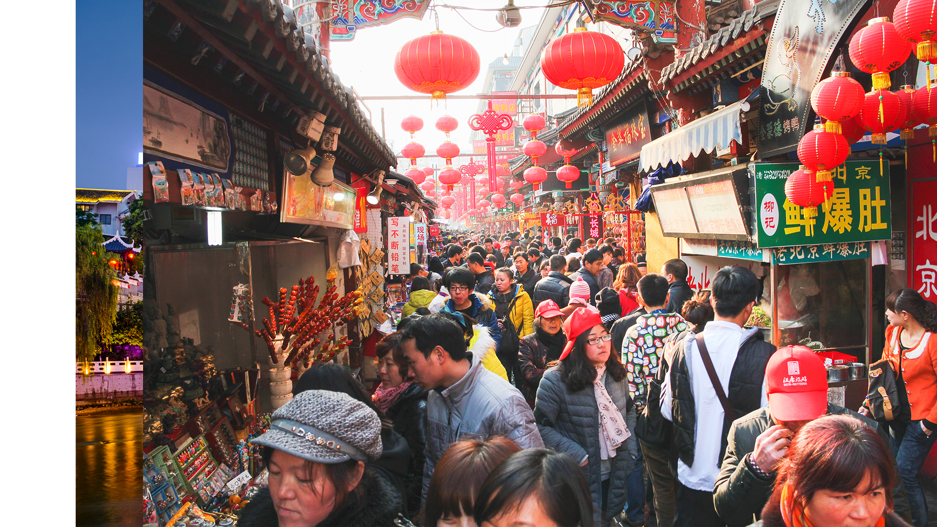 Focused on a single autumn leave hanging from a thin branch. More leaves appear out of focus in the background